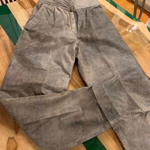distressed leather baggies, circa 1980’s. Waist 28/Hips 38”. Lined. Taupe